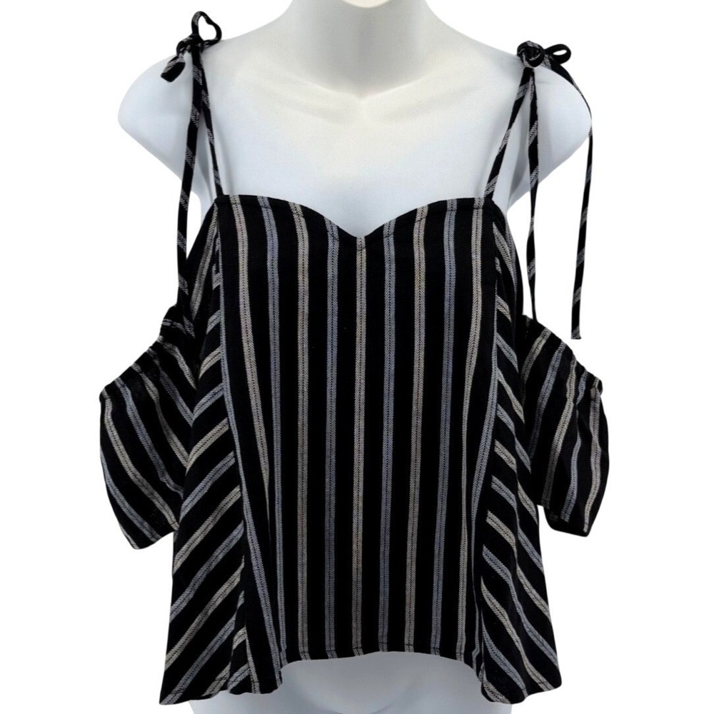 Moon River Anthropologie Striped Cold Shoulder Top Women Boho Blouse L NWT